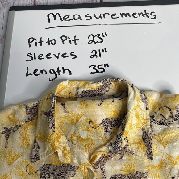 Jane & Delancey Blouse Tunic M Yellow Animal Print Cheetah Button Up Boho - Picture 11 of 13
